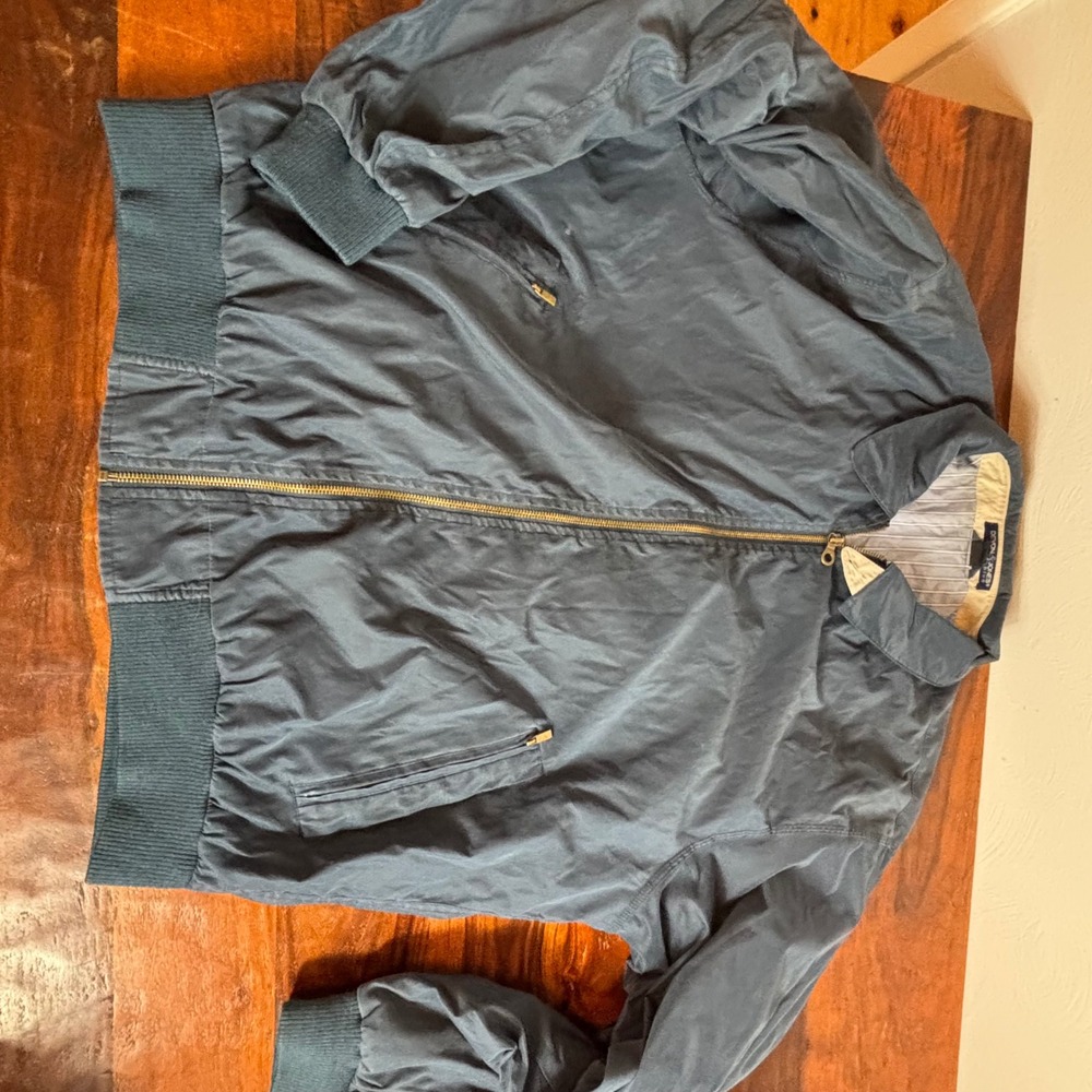 Devon & Jones Blue Harrington Jacket Mens XL Navy Full Zip Striped Lining Bomber